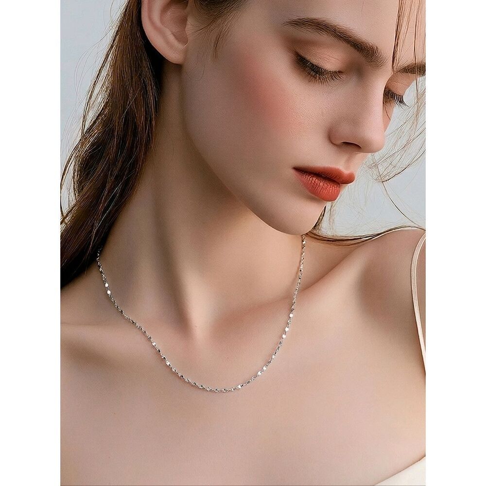 Twisted Diamond Cut Necklace Silver 1mm Thin Sparkle Chain Minimalist Layering